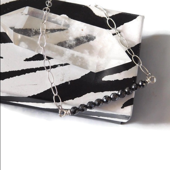 925 Sterling Silver Genuine Real Faceted Onyx Gemstone Bar Protection Necklace - Picture 5 of 8